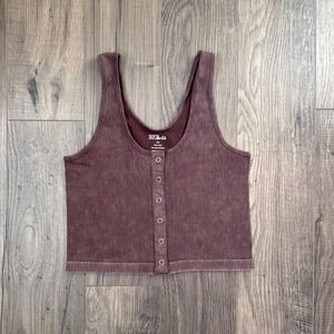 BKE Essentials Womens Ribbed Henley Long Sleeve Top XS S Burgundy Nylon Spandex